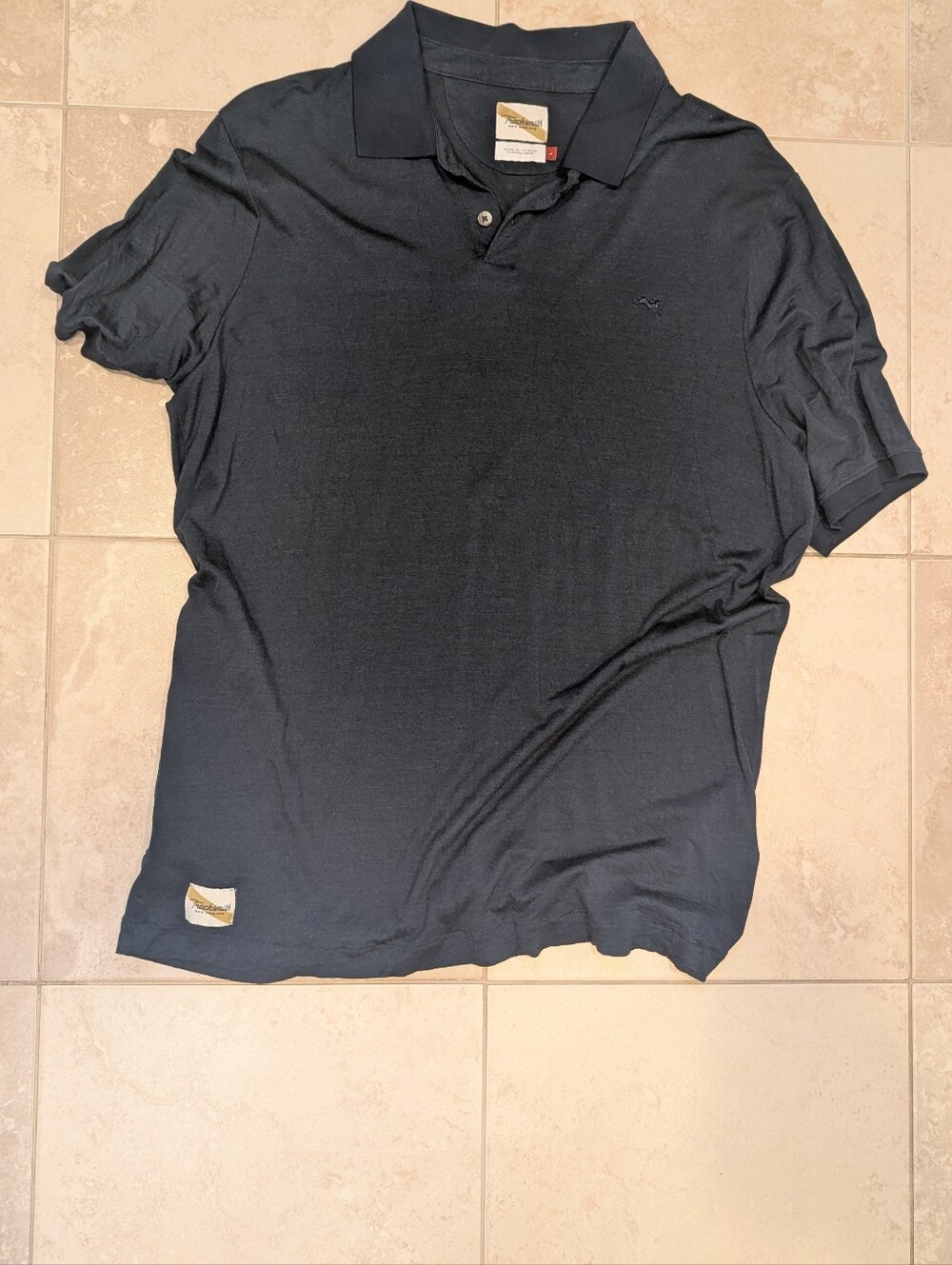 Tracksmith Rapid Transit Navy Wool Short Sleeve Polo Large